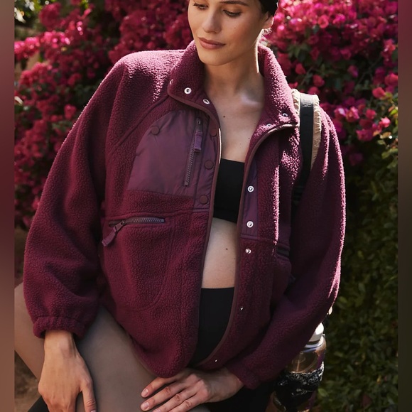 Free People Movement X Hatch Hit The Slopes Fleece Jacket Deep Maroon Large NWT - Picture 2 of 8